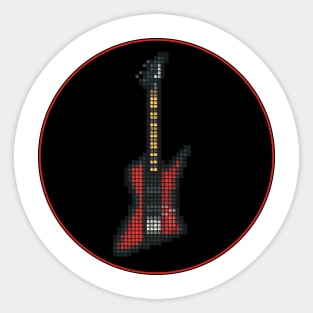 Tiled Pixel Red Bird Bass Guitar in a Black Circle Sticker